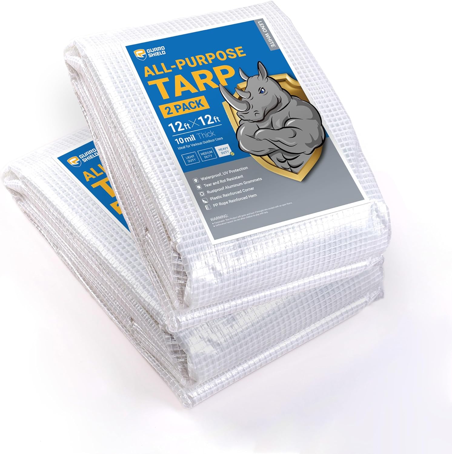 GUARD SHIELD Clear White Tarp Heavy Duty 12x12 Feet Waterproof for Greenhouse Outdoor Garden Poly Cover UV Resistant 3x3 Weave 10mil (2-Pack)