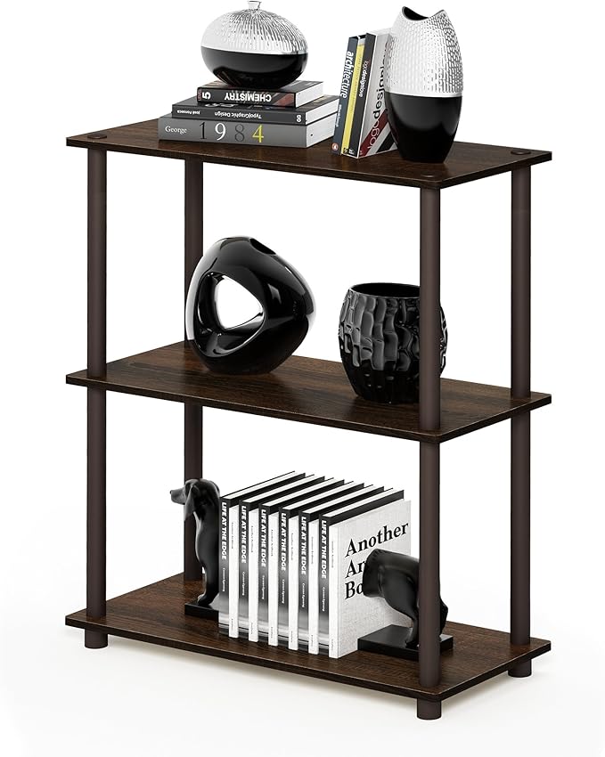 Furinno Turn-N-Tube 3-Tier Compact Multipurpose Shelf Display Rack, Walnut/Brown