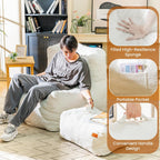 Cvortll Giant Bean Bag Chair for Adults with Ottoman, High-Density Oversized Bean Bag Sofa, Cozy Lazy Comfy Floor Sofa for Bedroom, Reading Chair for Living Room, White