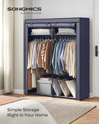SONGMICS Closet Wardrobe, Portable Closet for Bedroom, Clothes Rail with Non-Woven Fabric Cover, Clothes Storage Organizer, 55.1 x 16.9 x 68.5 Inches, Dark Blue URYG002I02