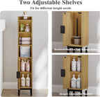 FerniTry Narrow Bathroom Storage Cabinet, Corner Toilet Paper Floor Cabinet 5 Tiers with Door and Shelves,Bathroom Organizer with Adjustable Shelf, for Small Spaces (Oak)