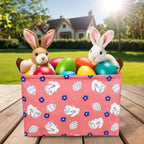 Large Rectangular Cute Kid Easter Basket Empty Bunny Eggs Easter Basket Gift Spring Room Storage Organizer Décor (Rabbit Pink Background)