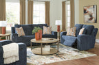 Signature Design by Ashley Danum Modern Manual Pull Tab Reclining Sofa with Tufed Back Cushion, Blue