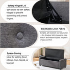 Storage Bench for Bedroom, 48.4'' End of Bed Grey Ottoman Lined Fabric Upholstered Shoe Bench for Entryway, Hallway, Bedroom, Cloakroom, Living Room, Grey.
