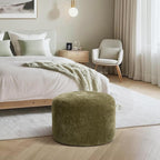 Flouki Pouf Ottoman Footrest, Foot Stools, Modern Round Upholstered Ottomans, Ottomans Pouffe, for Living Room, Bedroom, Entryway, Dorm, Selected Chenille Fabric, Green