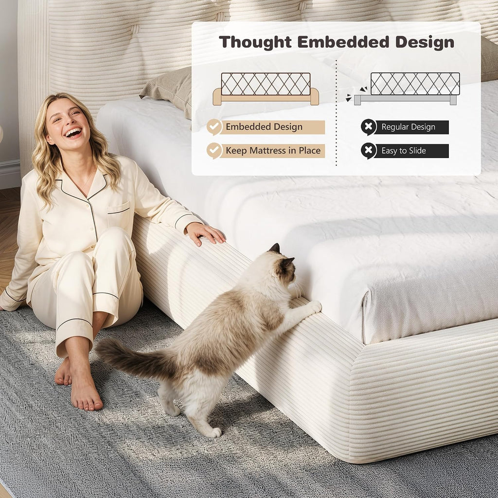 Homkdom Queen Cloud Bed Frame with 360 Cushioned Foam, White