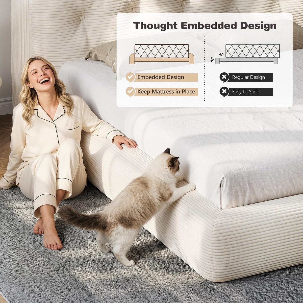 Homkdom Queen Cloud Bed Frame with 360 Cushioned Foam, White