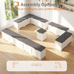 Zevemomo 63" L Shaped Storage Bench with Cushion, Kitchen Breakfast Nook Benches, Corner Storage Bench for Living Room, Kitchen, Entryway, White and Grey