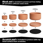 D'vine Dev Set of 4 Terracotta Shallow Planter Pots for Succulent, 3 Inch 4 Inch 5 Inch 6 Inch, Small Flower Plant Pots with Drainage and Saucer, 40-Z-0