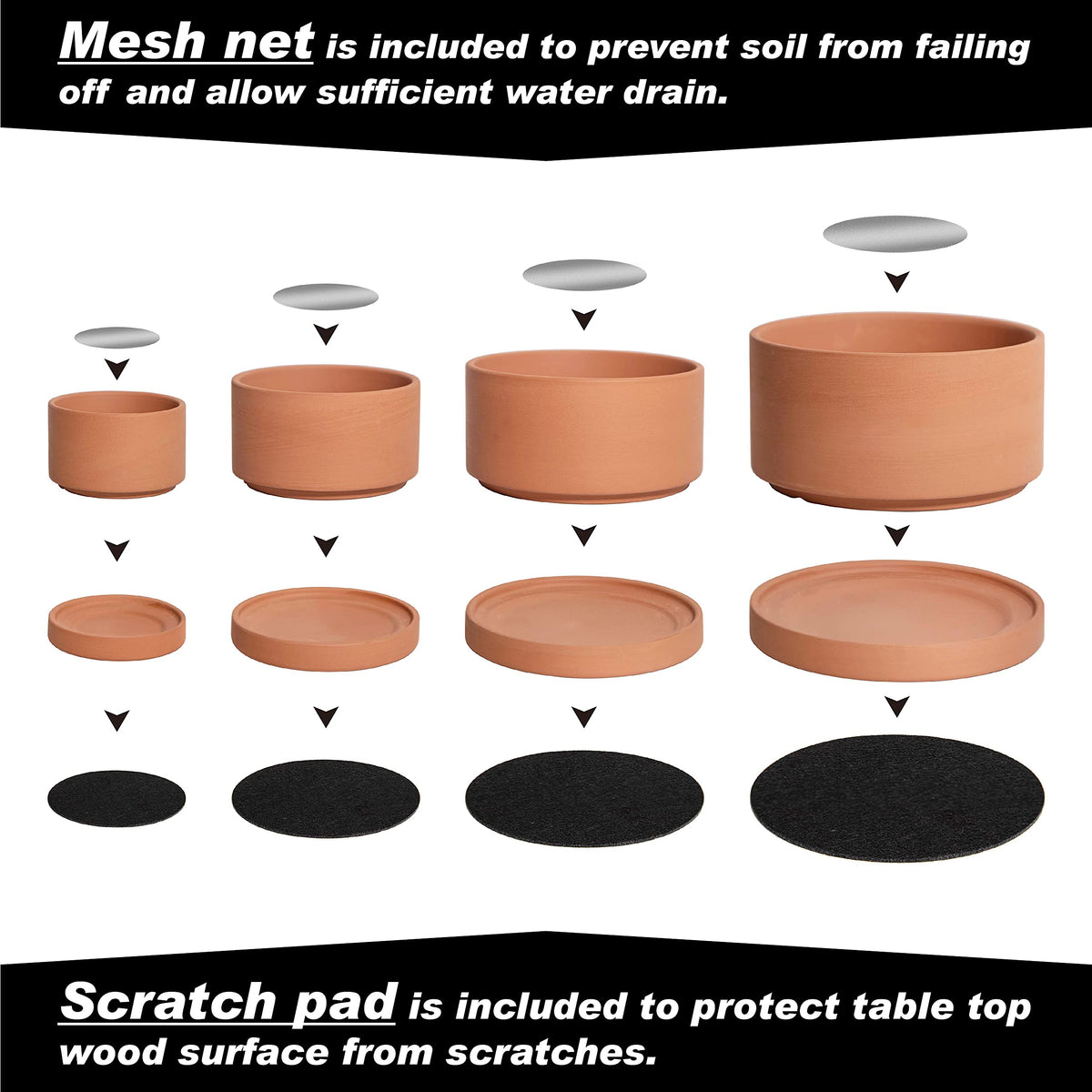 D'vine Dev Set of 4 Terracotta Shallow Planter Pots for Succulent, 3 Inch 4 Inch 5 Inch 6 Inch, Small Flower Plant Pots with Drainage and Saucer, 40-Z-0