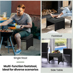 Yaheetech Wicker Ottomans, Set of 2 Footrest with Removable Cushion, 2pcs PE Rattan Side Table Additional Seating Multipurpose Outdoor Furniture for Patio, Backyard, Black/Gray