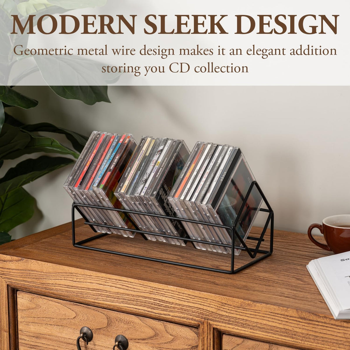 MyGift 3 Slot CD Holder, 30 Capacity Black Metal Media Organizer Rack | Three-slot stand stores up to 30 jewel cases for CDs, DVDs, and video games in a compact tabletop design