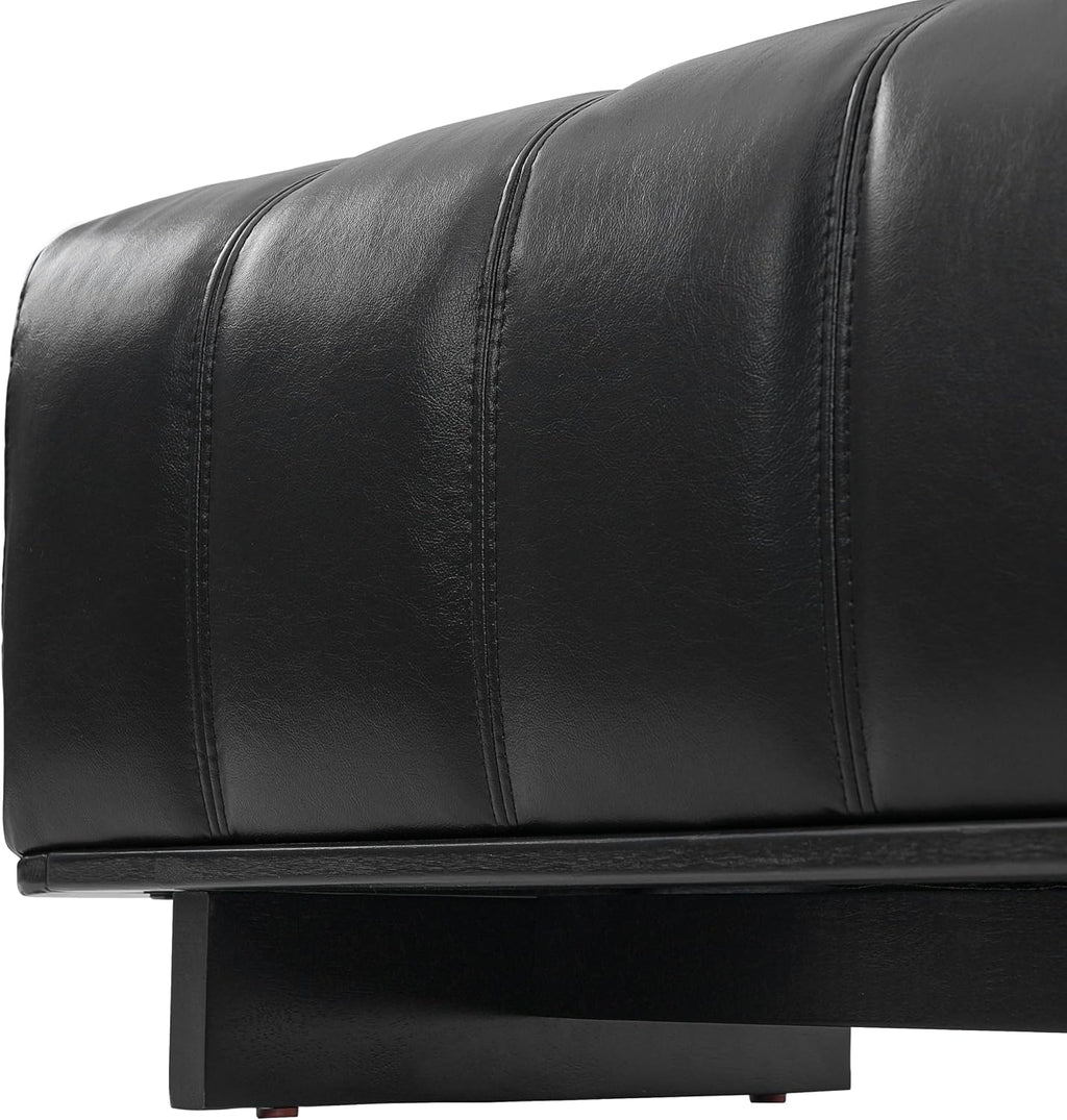 Christopher Knight Home Lamie Faux Leather Upholstered Dining Bench, Wooden Entryway Bench, Long Sofa Footstool for Living Room, Bedroom End of Bed Bench, Black