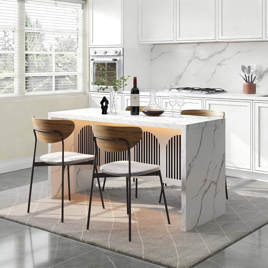 59IN Large Imitation Marble Dining Table, Suitable for 4-6 People, Modern Kitchen Island with LED Lights, Marble Stripes, Easy to Clean, Suitable for Kitchens, Dining Rooms, and Living Rooms