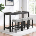Bar Table Set with Power Outlet, 4 Piece Bar Table and Chairs Set, Industrial Breakfast Table Set, for Living Room/Dining Room/Game Room, Black+Gray