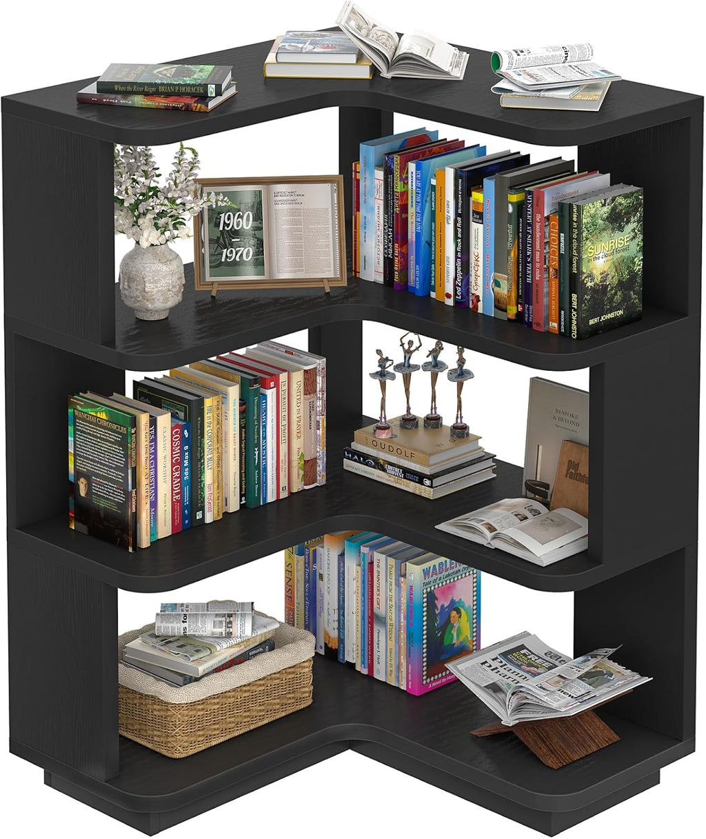 Armocity Corner Book Shelf, 4-Shelf L Shaped Corner Bookshelf with Baffle
