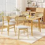 Giantex Wooden Dining Chairs Set of 2, Faux Leather Upholstered Kitchen Chairs w/Breathable Mesh Cane Backrest, Rubber Wood Frame, Padded Seat, Farmhouse Armless Dining Room Chair, Natural