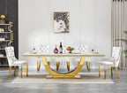 94 in Luxury Faux Marble Dining Table for 6 8 10 People, White Faux Marble Dining Table with Gold U Shaped Stainless Steel Base, Large Rectangular Modern Kitchen Dining Room Table for Family Gathering