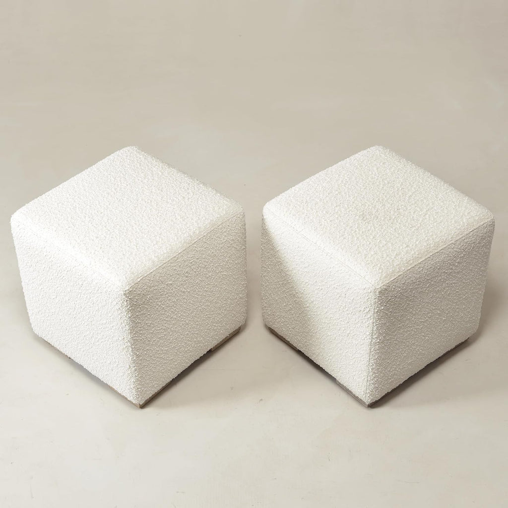 KINWELL 18.5" Wide Modern Square Boucle Ottoman Set of 2 | Cube Ottoman with Solid Wood Legs , Multi-Functional Sofa Footrest, Extra Seating for Living Room, Bedroom, Fully Assembled