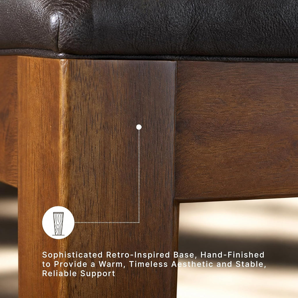 Signature Design by Ashley Ralene Tufted Upholstered Dining Room Bench, Medium Brown | Plush wipe-clean faux leather cushion, Frame of veneers, wood and engineered wood, Versatile 2-person entryway seating