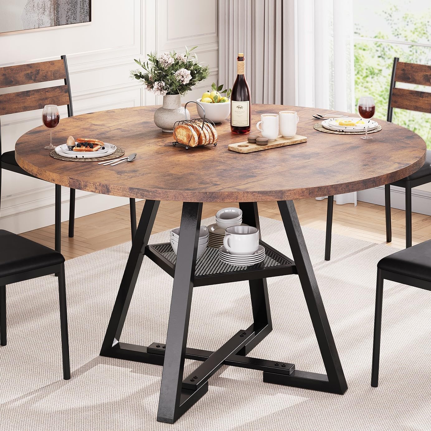 Jocoevol Round Dining Table for 4,Kitchen Dining Room Circle Dinner Pedestal Table,Space Saving Wood Kitchen & Dining Room Furniture (Vintage, 46In)