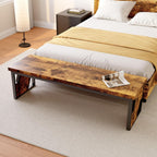 HIPIHOM Table Benches 2-Pack 54.72" Long, Antique Wood & Black Metal Legs, Rustic Farmhouse Benches for Dining Entryway Bedroom