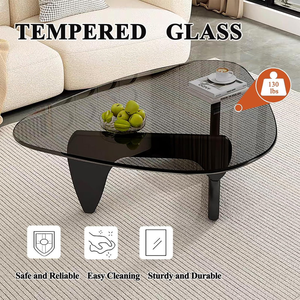 Modern Glass Coffee Table, Mid Century Coffee Table, Small Coffee Table for Living Room,Suitable for Bedroom Living Room Reception Office Tables (Black/Grey, Small)