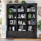 71" Tall Triple Wide Bookshelf with Doors, 5-Tier Large Arched Bookcase