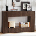 LKTART 55.12" Console Table for Entryway, Narrow Long Solid Wood Veneer Fluted Entryway Table Sofa Table Behind Couch Tables with 2-Tier Storage Shelves for Hallway, Living Room, Foyer, Walnut