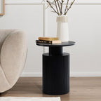 LuxenHome 21" Black Round Side Table, Fluted End Table for Small Spaces