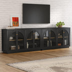 Arched Sideboard Buffet Cabinet with 4 Doors, Modern Accent Storage Cabinet with Adjustable Shelves, Boho Console Table Bar Cabinet Storage Credenza for Living Room, Black/Oak