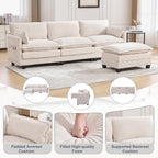KIVENJAJA 103" Cloud Couch Sectional with Storage, L Shaped Sofa, Beige | 3 Seat, Side Pockets, Movable Ottoman, Corduroy, Deep Seat, Easy Assembly, for Living Room/Apartment