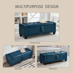 Betoko PU Leather Ottoman Bench with Storage,48" Mid Century Modern Storage Bed Bench for Bedroom,Button Tufted Ottoman Benches with Seating for Living Room,Entryway,Window (PU Blue)