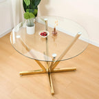 HomVent Round Dining Table, 45.2" Glass Dining Room Table for 4-6, Glass Kitchen Table with Gold Metal Legs for Apartment Home Kitchen Living Room