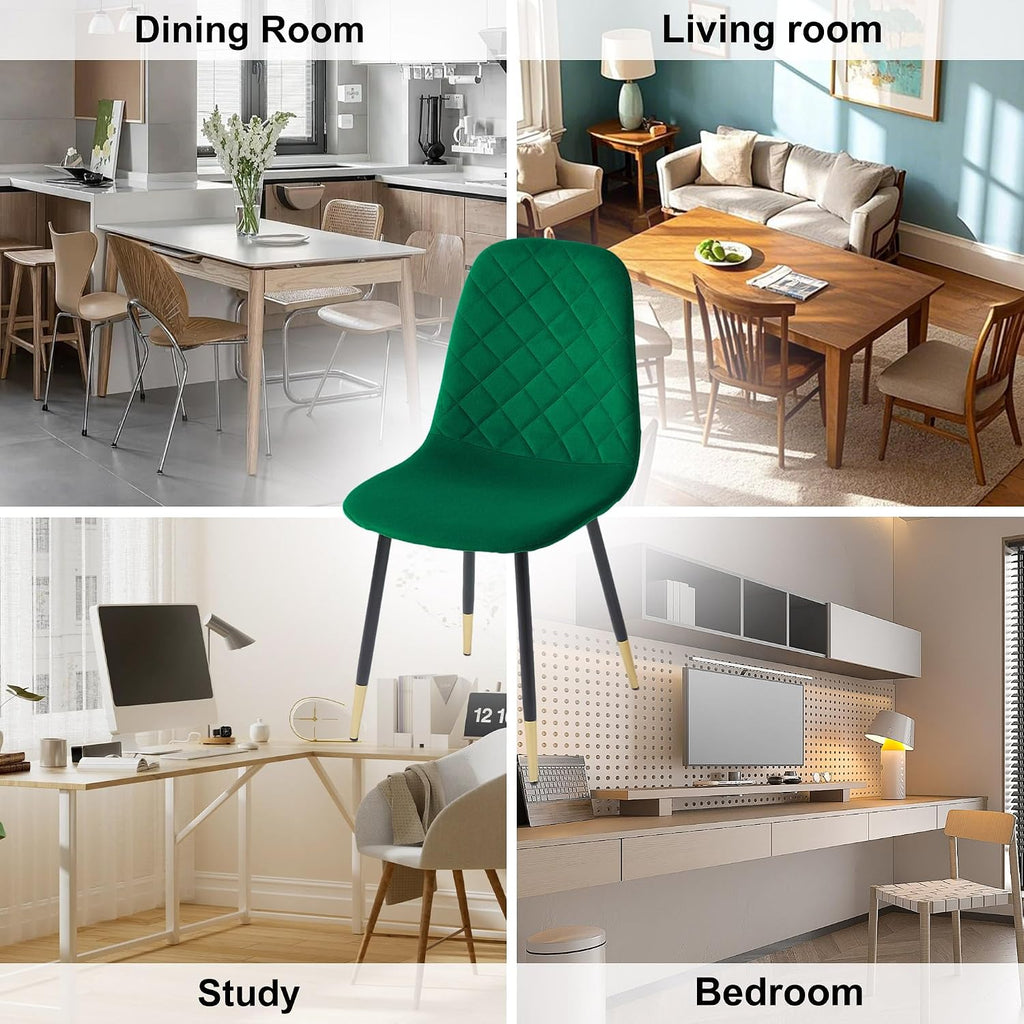 Velvet Green Dining Chairs Set of 4 - Upholstered Kitchen & Dining Room Chairs with Metal Legs, Mid-Century Modern Chairs for Living Room Dining Room Kitchen Bedroom