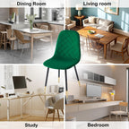 Velvet Green Dining Chairs Set of 4 - Upholstered Kitchen & Dining Room Chairs with Metal Legs, Mid-Century Modern Chairs for Living Room Dining Room Kitchen Bedroom