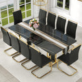 79'' Modern Dining Table Set for 10, Black Kitchen Table with 1.8" Thick Faux Marble Top & 10 PU Leather Chairs, Luxury Dining Room Furniture Set for Kitchen/Dinner Room