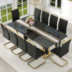 79'' Modern Dining Table Set for 10, Black Kitchen Table with 1.8" Thick Faux Marble Top & 10 PU Leather Chairs, Luxury Dining Room Furniture Set for Kitchen/Dinner Room