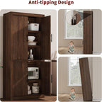 Garvee Tall Farmhouse Pantry Cabinet with Adjustable Shelves, 70.4" Kitchen Storage Cupboard with 4 Doors, Freestanding Microwave Stand and Food Organizer, Dining Area, Rustic Brown