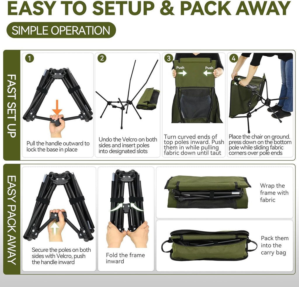 MARCHWAY Lightweight Folding High Back Camping Chair with Head Support, Stable Portable Compact for Outdoor Camp, Travel, Beach, Picnic, Festival, Hiking, Backpacking (Highback Green)