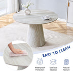 Faux Marble Round Dining Table for 4-6, 45" Modern Farmhouse Round Kitchen Table with 1" Thickened Wood Top & Stable Pedestal for Dining Room,Living Room,Apartment,Restaurant(Beige)