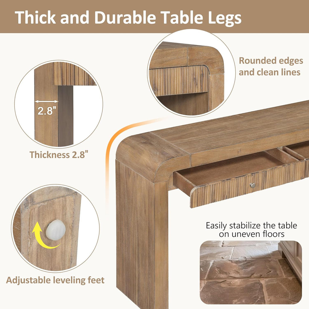 Console Table, 54.3" Wood Couch Table with Drawers, Farmhouse Entryway Table for Entrance, Hallway, Living Room, Easy Assmebly, Natural