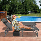 DoCred Chaise Lounge Chair, 5-Position Folding Outdoor Lounge Chair | Heavy Duty Sturdy Steel Frame Chaise Lounge w/ Removable Cushion & Pillow, Folds Flat for Storage, for Beach, Pool & Patio