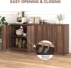 63" Fluted Buffet Cabinet Sideboard with Storage,Large Credenza with 4 Doors with Adjustable Shelves,Wood Mid Century Modern Sideboard for Kitchen, Living Room,Entryway(Walnut)