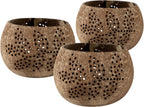 Restaurantware-Coco Casa 4 x 3.3 Inch Coconut Shell Candle Holders, 10 Reusable Tealight Holders - Candle Not Included, Leaf Pattern, Brown Coconut Bowls For Candles, Handcrafted