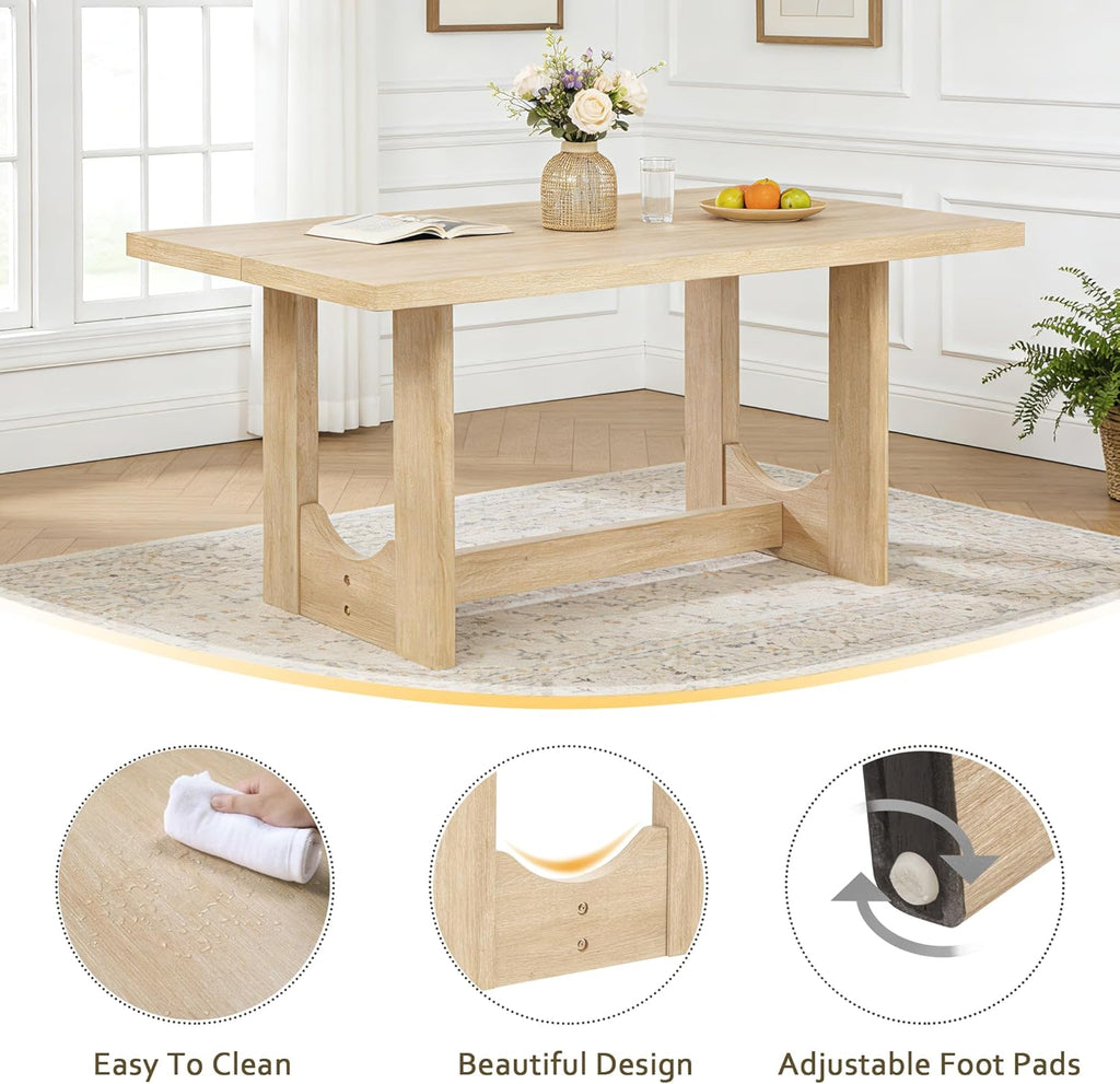Harper & Bright Designs Modern 6-Piece Dining Table Set with Bench & 4 Upholstered Chairs, Light Oak Rectangular Kitchen Table for 6, U-Shaped Base, Farmhouse Rustic for Dining Room Living Room