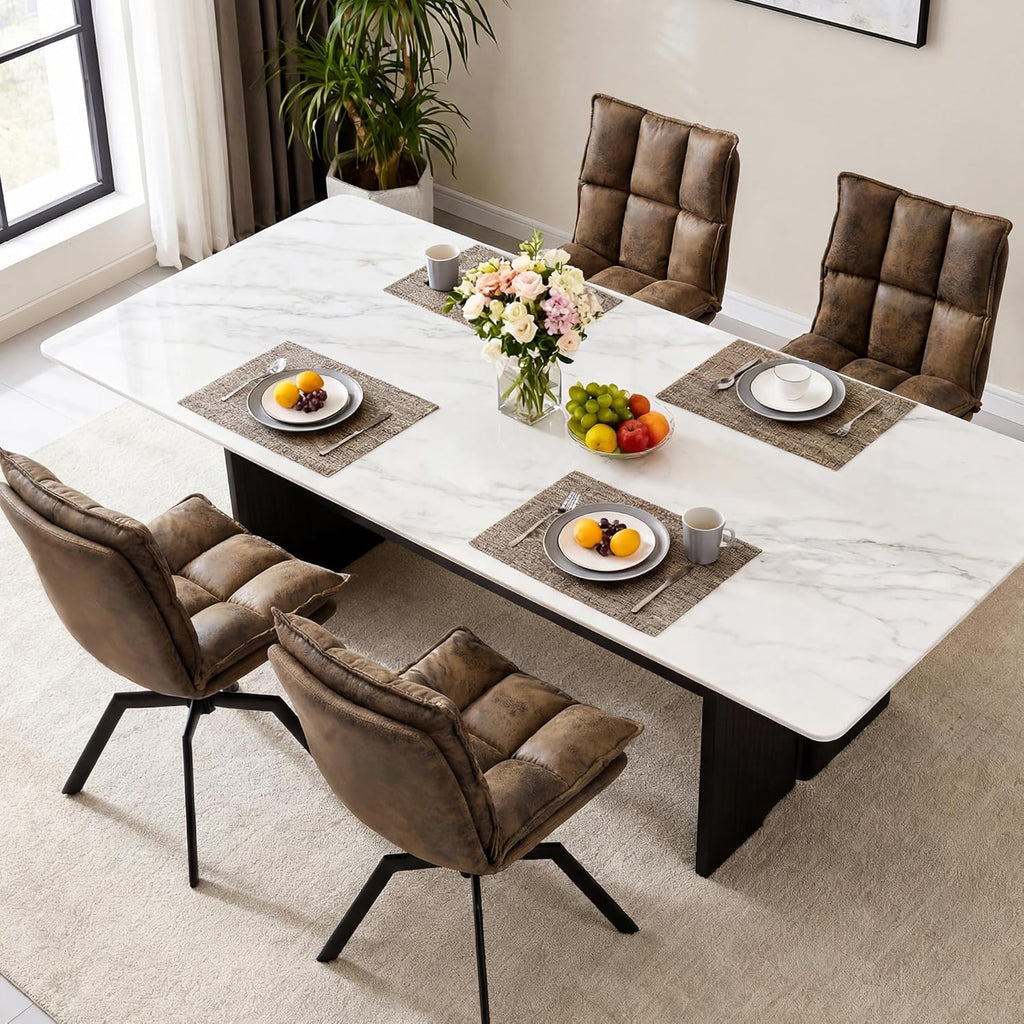 Swivel Dining Chairs Set 2,Mid-Century Modern PU Upholstered with 360°AUTO Swivel Metal Legs,Suitable for Dining Rooms, Living Rooms, and Bedrooms.(Brown)
