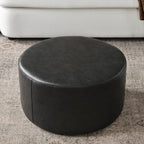 KINWELL Modern Faux Leather Round Upholstered Ottoman, Multi-Functional Sofa Footrest, Side Table, Extra Seating for Living Room, Bedroom (Black, 24" D x 24" W x 13" H)