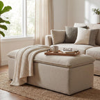 Ya-Home Modern Storage Bench, Upholstered Storage Ottoman Chenille Fabric with Seating Entryway Bench for Bedroom Living Room, Oatmeal