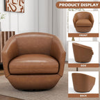 360° Swivel Barrel Accent Chair, PU Leather Upholstered Club Armchair for Living Room, Modern Round Arm Chair Single Sofa Bedroom Reading Seating (Brown)